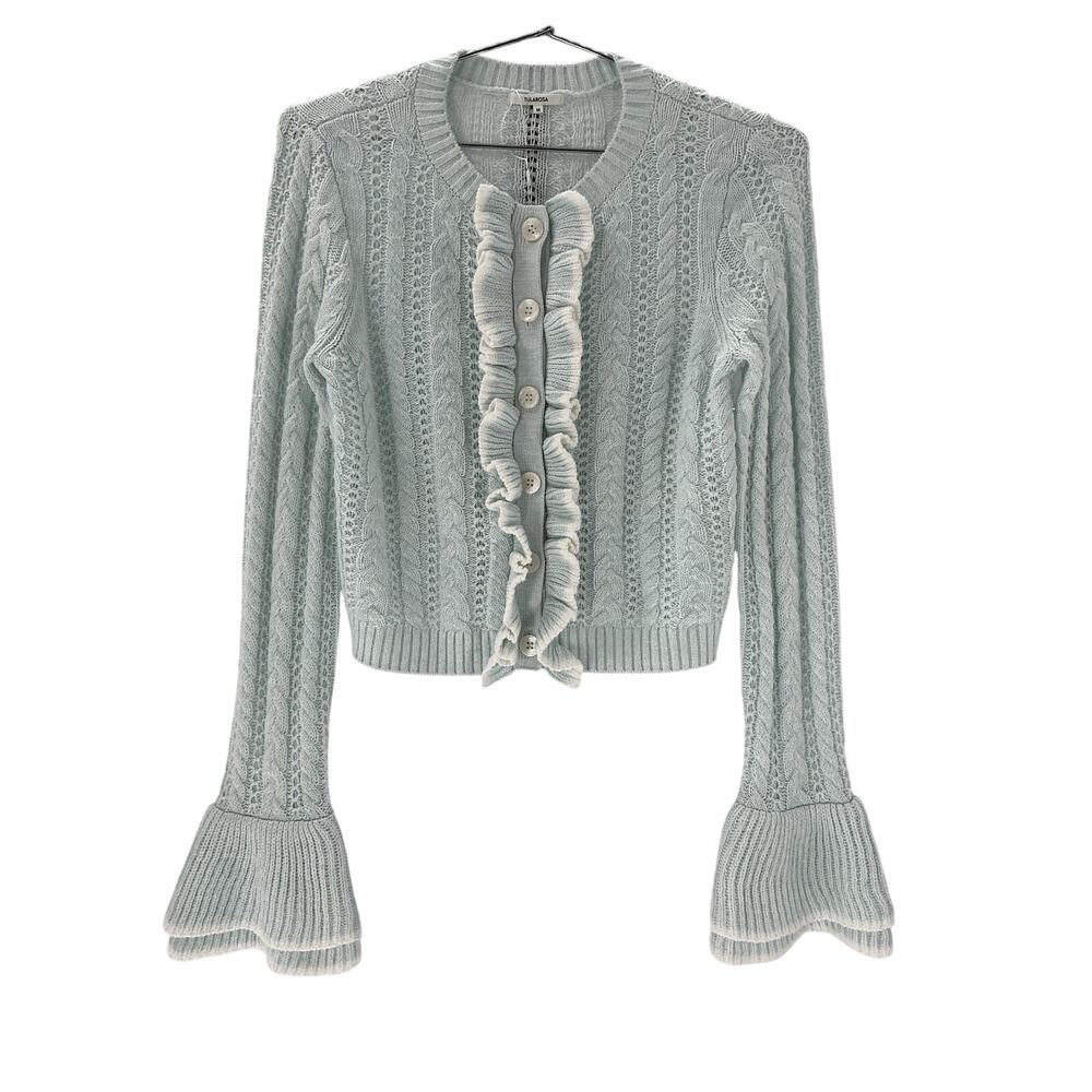 Tularosa Ruffled Turquoise Starlene Cardigan Size M - Picture 2 of 4